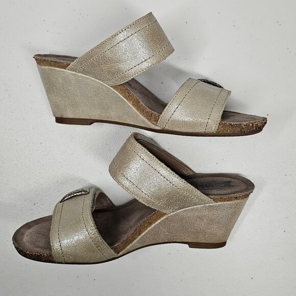 Mephisto Taupe Double Strap Wedge Heel Slides Size EU 37/ US 7 - Picture 4 of 12